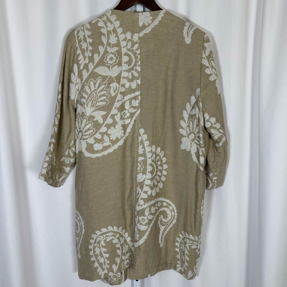 Chico's Oatmeal Cream Jacquard 3/4 Sleeve Jacket Sz 2 (L) Neutral Office‎ Church - Picture 7 of 14